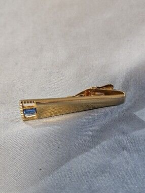 Vintage Mid-century Gold-tone Foster Tie Clip Baguette-cut Blue Stone